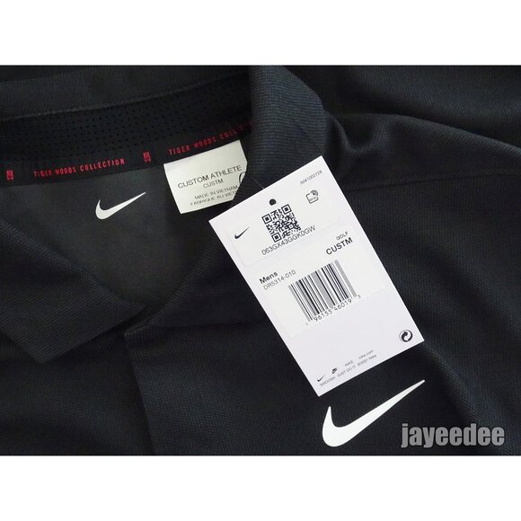 NIKE GOLF TIGER WOODS POLO SHIRT CUSTOM ATHLETE EXCLUSIVE DR5314-010 BLACK/WHITE - Picture 2 of 5